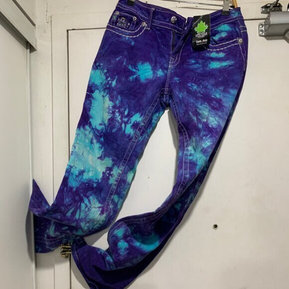 NEW COSTA NADA UPCYCLE MISS ME LOW RISE BOOT STRETCH TIE-DYE JEANS SIZE 28 - Picture 6 of 13